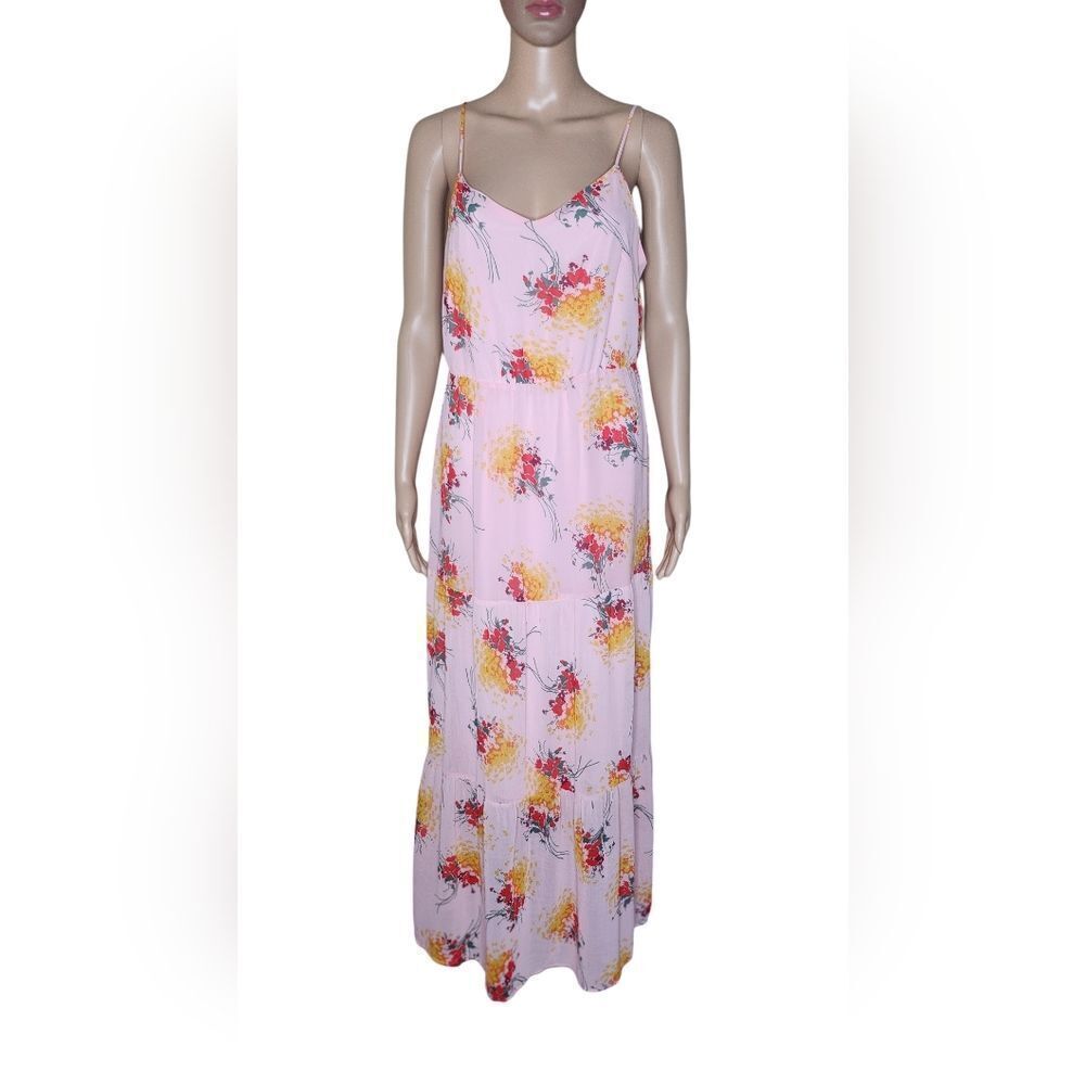 J. Crew Mercantile women's pink floral print chiffon tiered slip maxi dress 8T